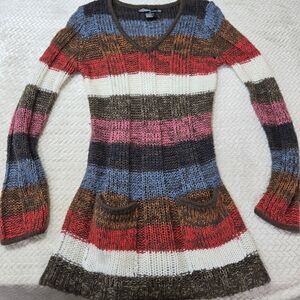 Vtg Y2k Striped Sweater Dress Size XL Cable Knit Preppy Pullover Bella Swan